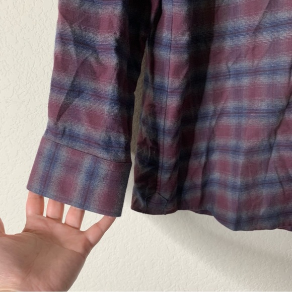 Proper cloth Mens Kent burgundy navy lightweight flannel shirt L - Picture 3 of 8
